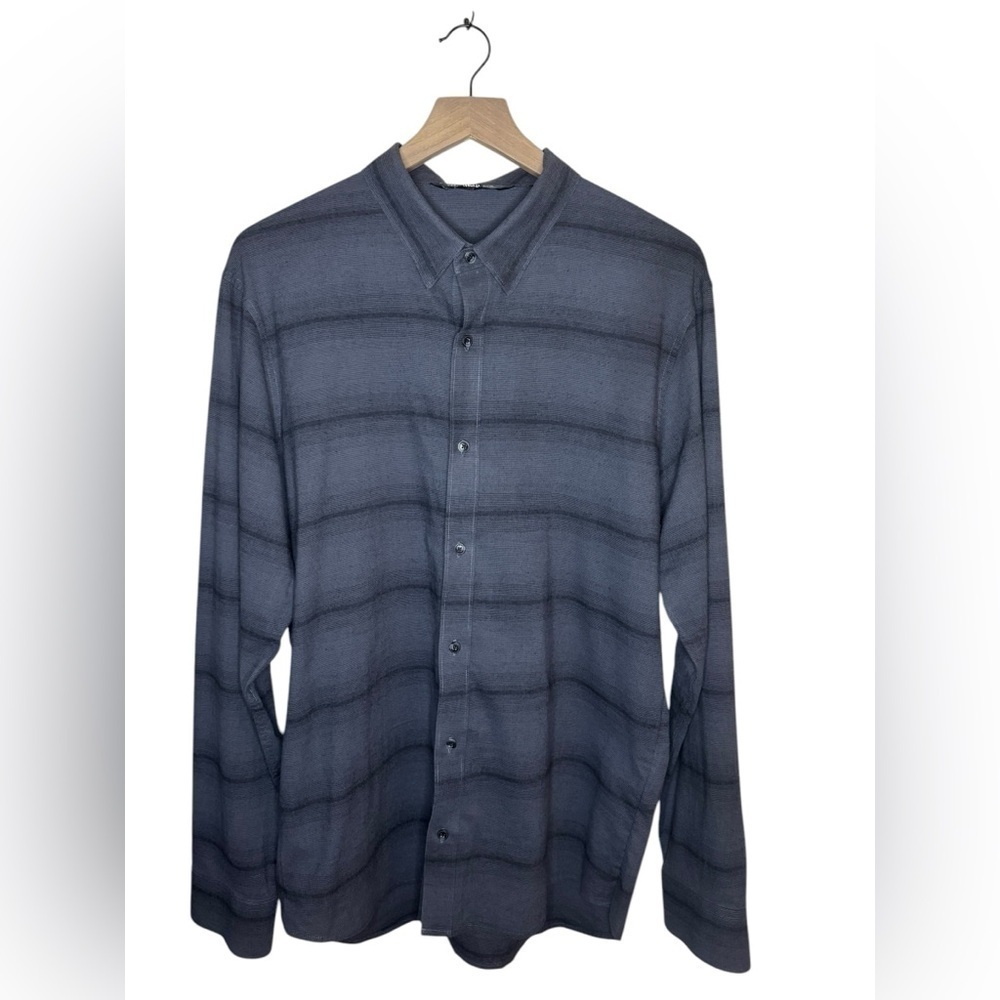 Travis Mathews Long Sleeve Button Up Shirt Mens Size L Grey Striped